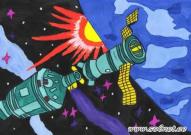 Полет в космос, детский рисунок